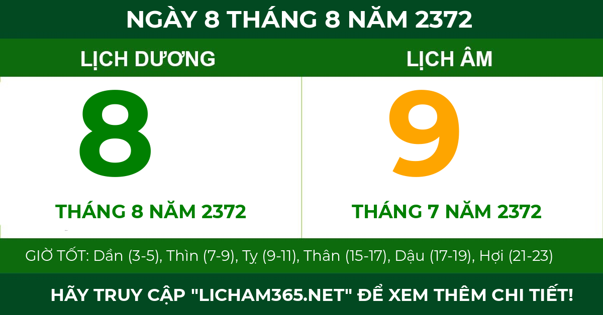 lịch âm ngày 8 tháng 8 năm 2372