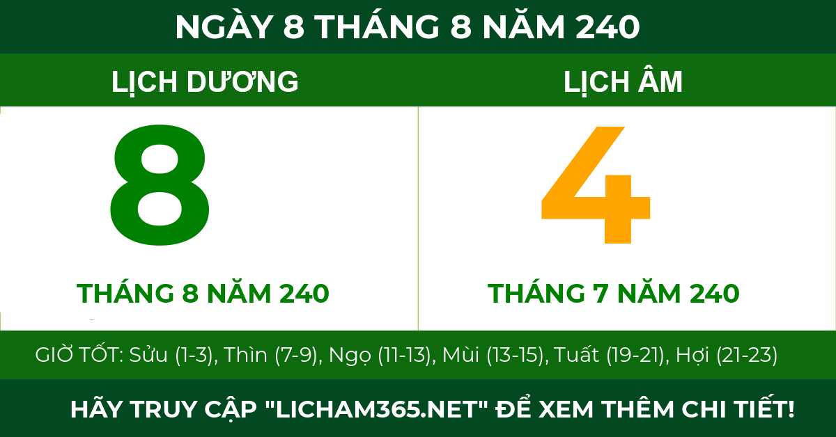 lịch âm ngày 8 tháng 8 năm 240