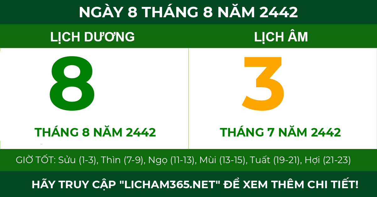 lịch âm ngày 8 tháng 8 năm 2442