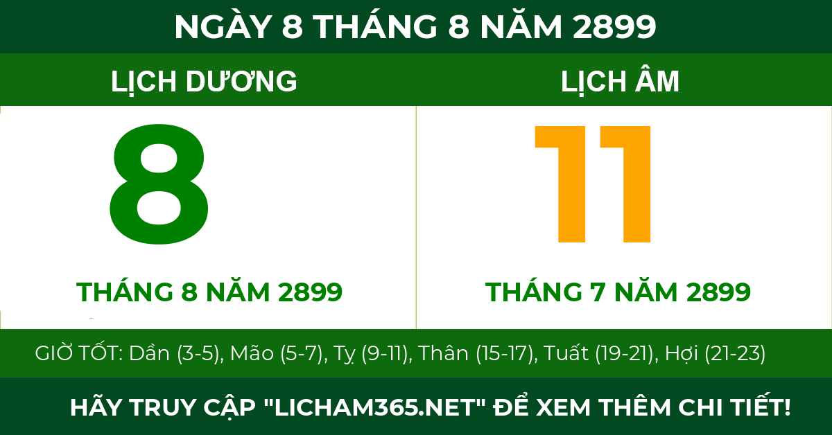lịch âm ngày 8 tháng 8 năm 2899