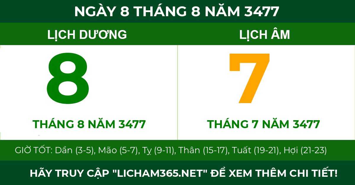 lịch âm ngày 8 tháng 8 năm 3477