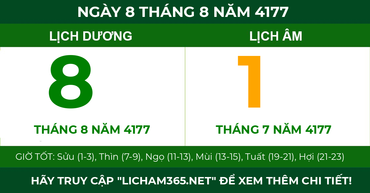 lịch âm ngày 8 tháng 8 năm 4177