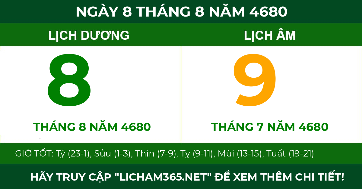 lịch âm ngày 8 tháng 8 năm 4680