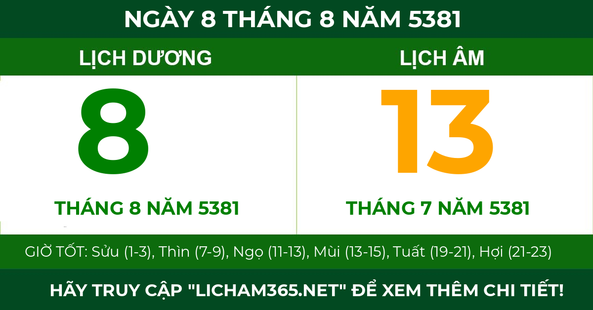 lịch âm ngày 8 tháng 8 năm 5381