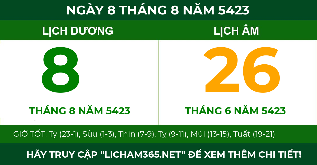 lịch âm ngày 8 tháng 8 năm 5423