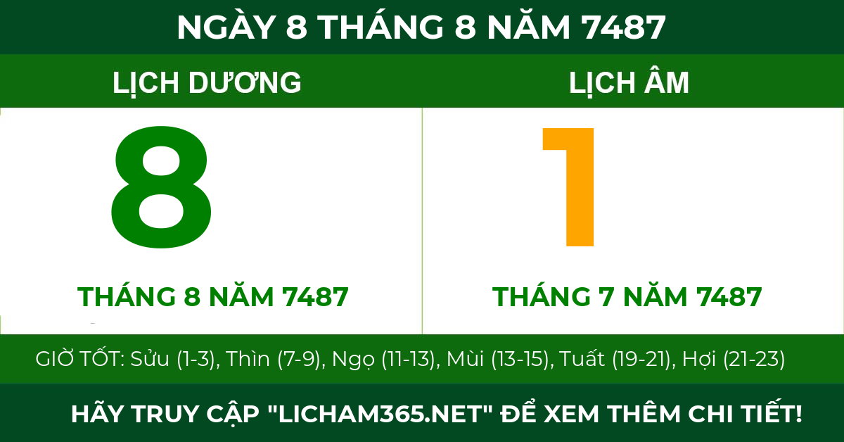 lịch âm ngày 8 tháng 8 năm 7487