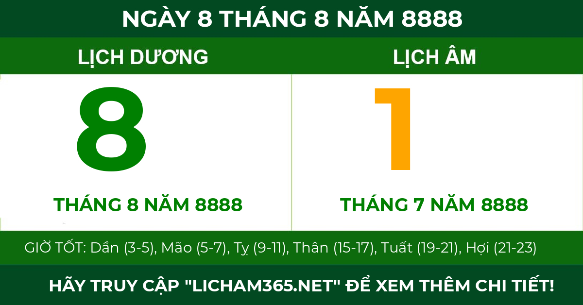 lịch âm ngày 8 tháng 8 năm 8888