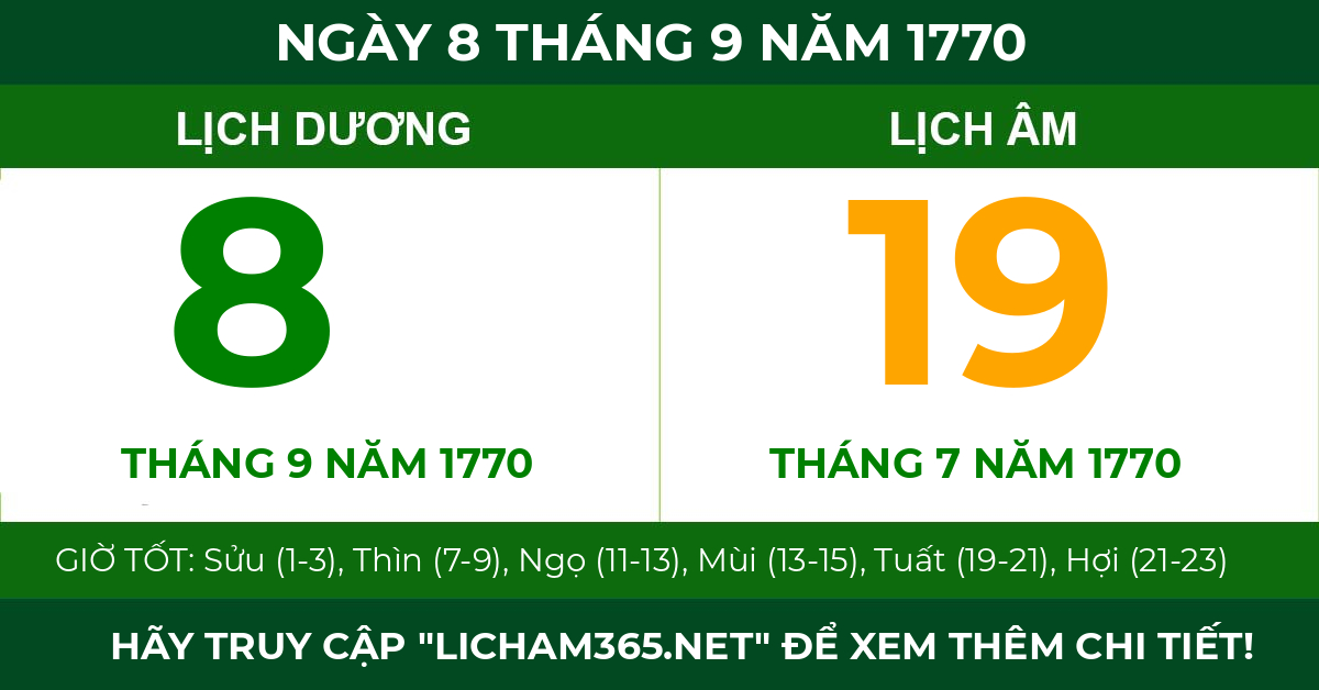 lịch âm ngày 8 tháng 9 năm 1770