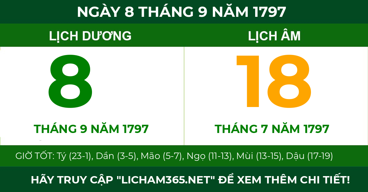 lịch âm ngày 8 tháng 9 năm 1797