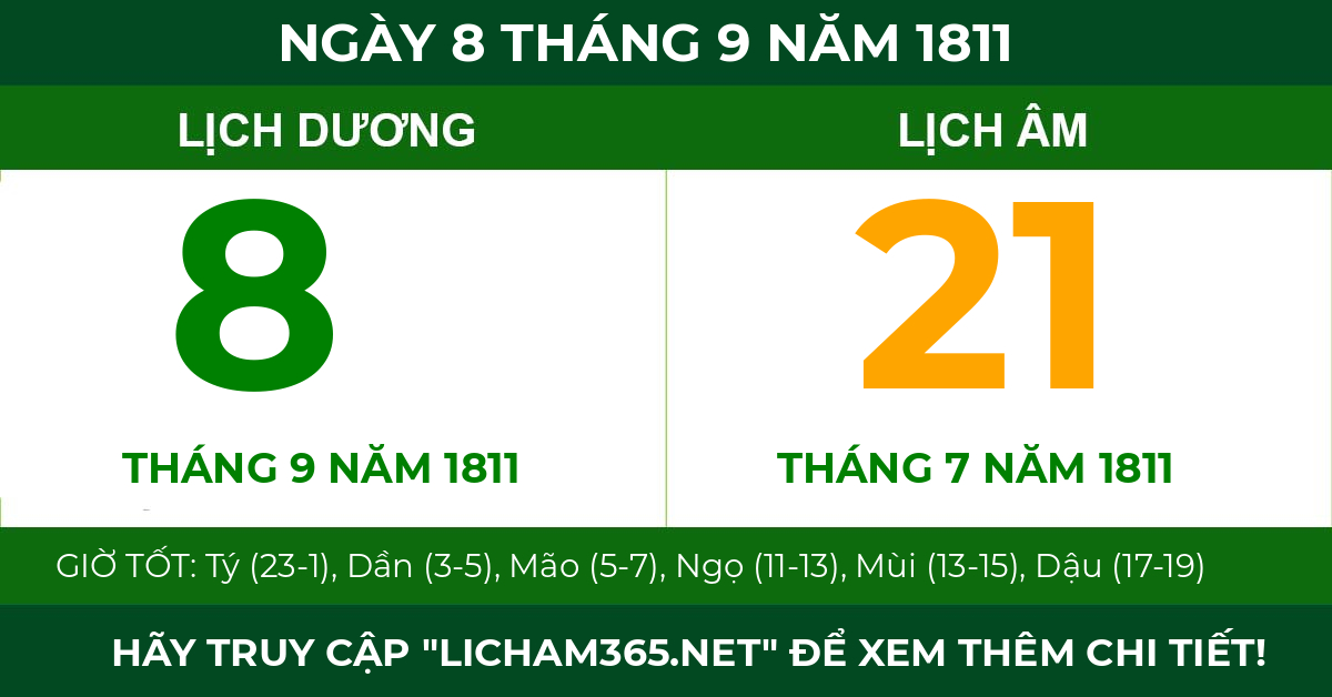 lịch âm ngày 8 tháng 9 năm 1811