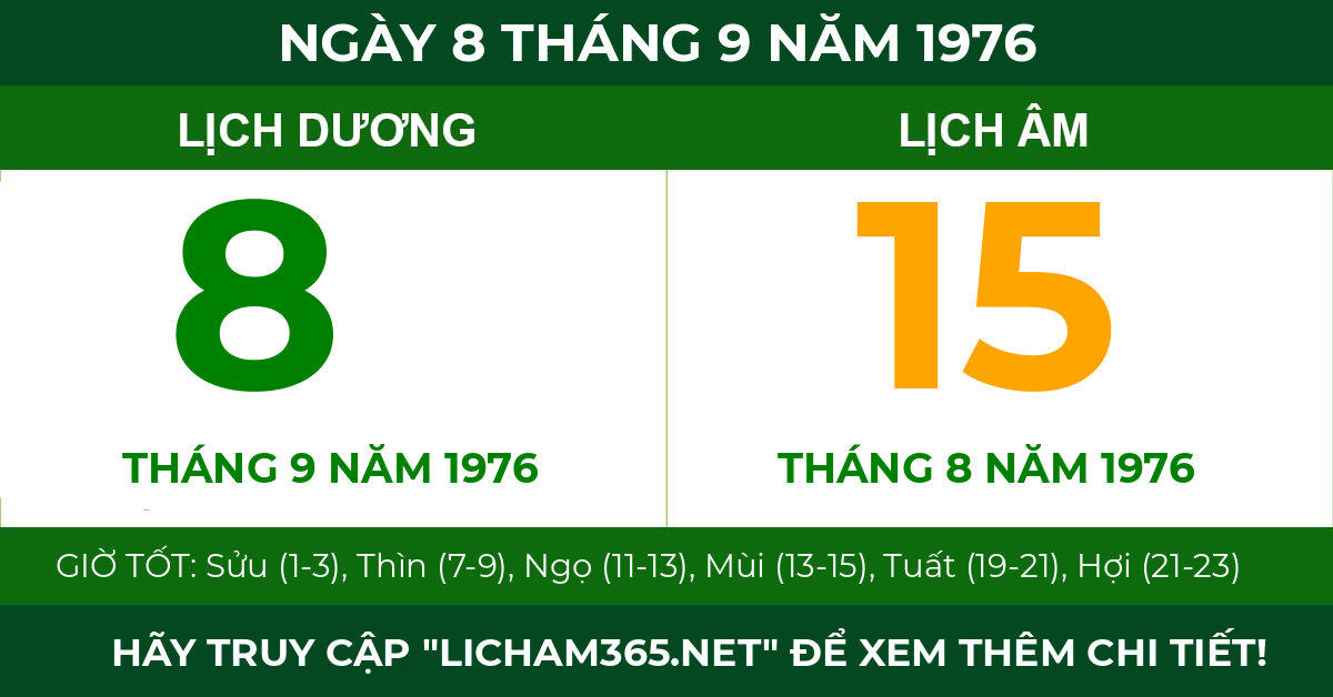 lịch âm ngày 8 tháng 9 năm 1976