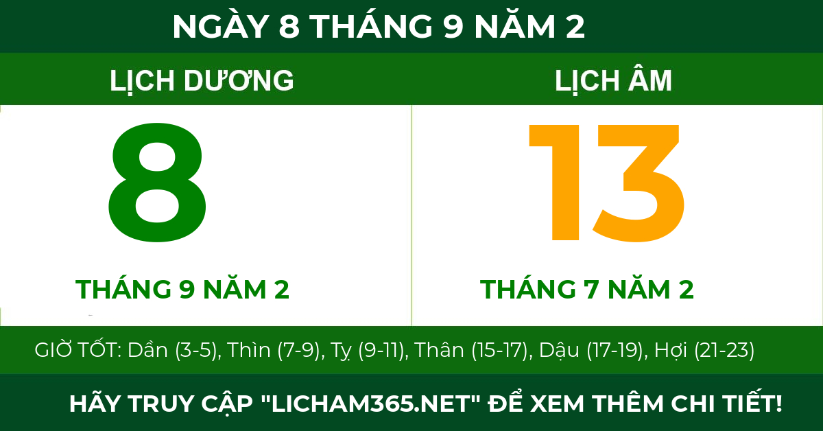 lịch âm ngày 8 tháng 9 năm 2