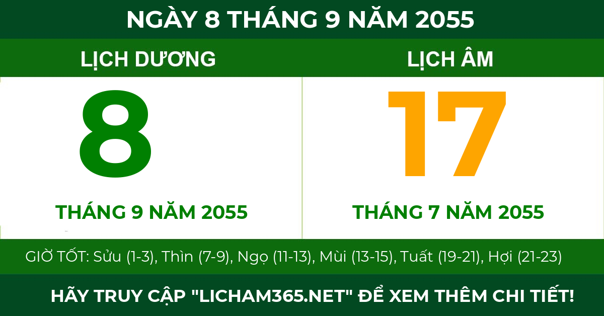 lịch âm ngày 8 tháng 9 năm 2055