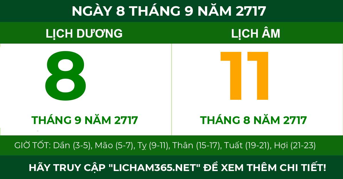 lịch âm ngày 8 tháng 9 năm 2717