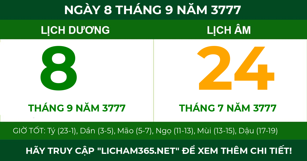 lịch âm ngày 8 tháng 9 năm 3777