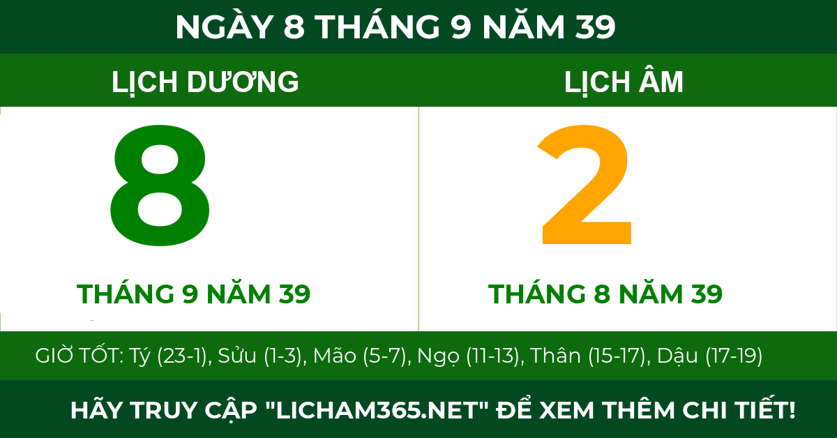 lịch âm ngày 8 tháng 9 năm 39