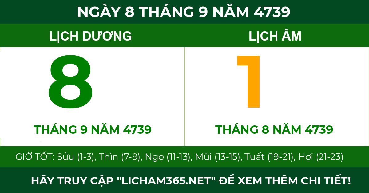 lịch âm ngày 8 tháng 9 năm 4739