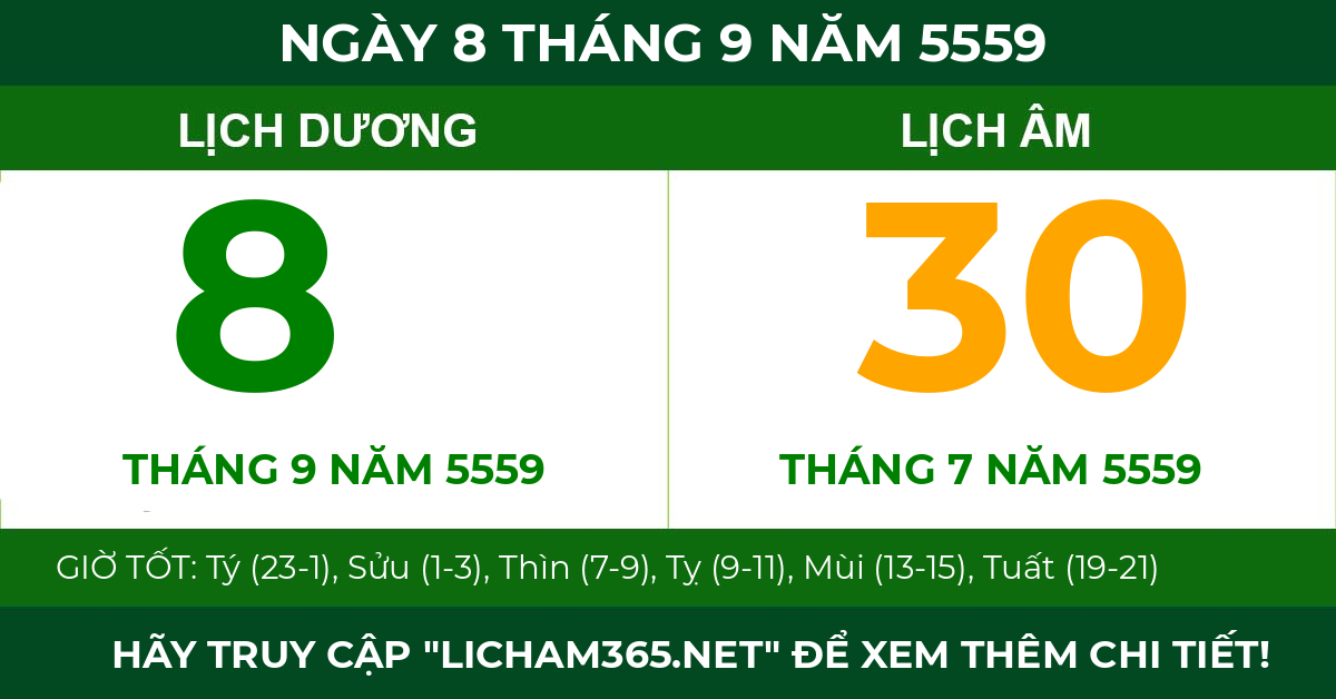 lịch âm ngày 8 tháng 9 năm 5559