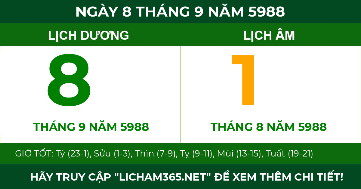 lịch âm ngày 8 tháng 9 năm 5988