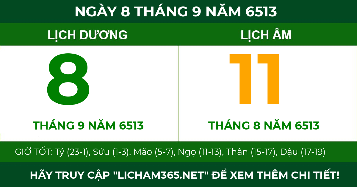 lịch âm ngày 8 tháng 9 năm 6513
