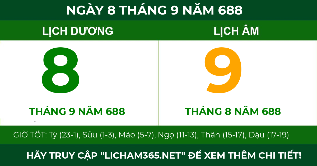 lịch âm ngày 8 tháng 9 năm 688