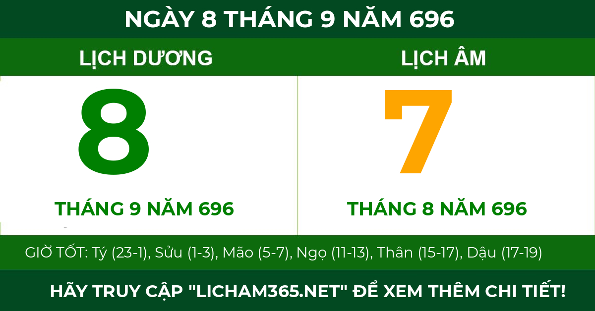 lịch âm ngày 8 tháng 9 năm 696