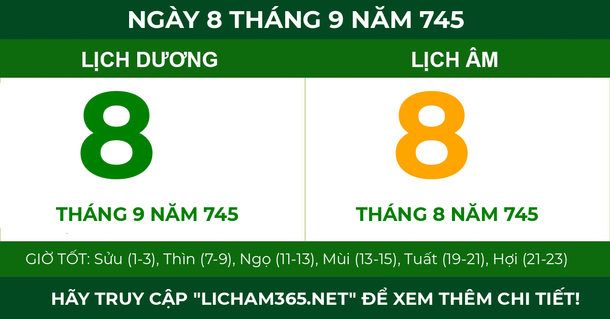lịch âm ngày 8 tháng 9 năm 745
