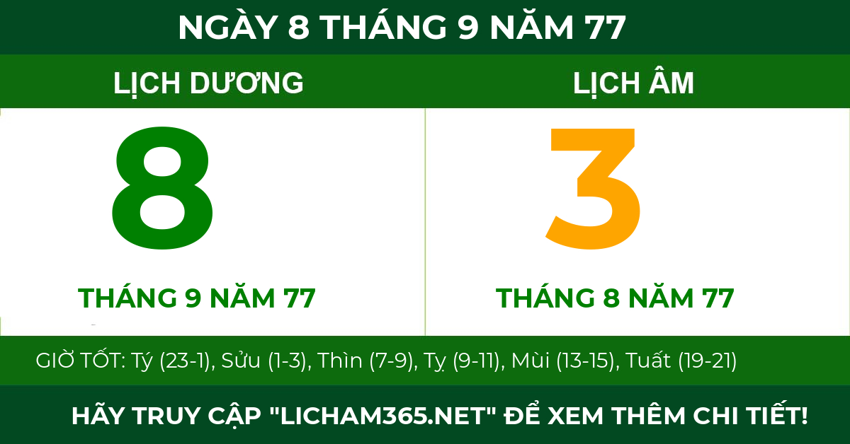 lịch âm ngày 8 tháng 9 năm 77