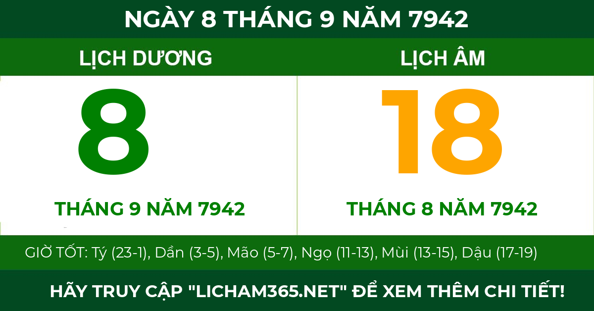 lịch âm ngày 8 tháng 9 năm 7942