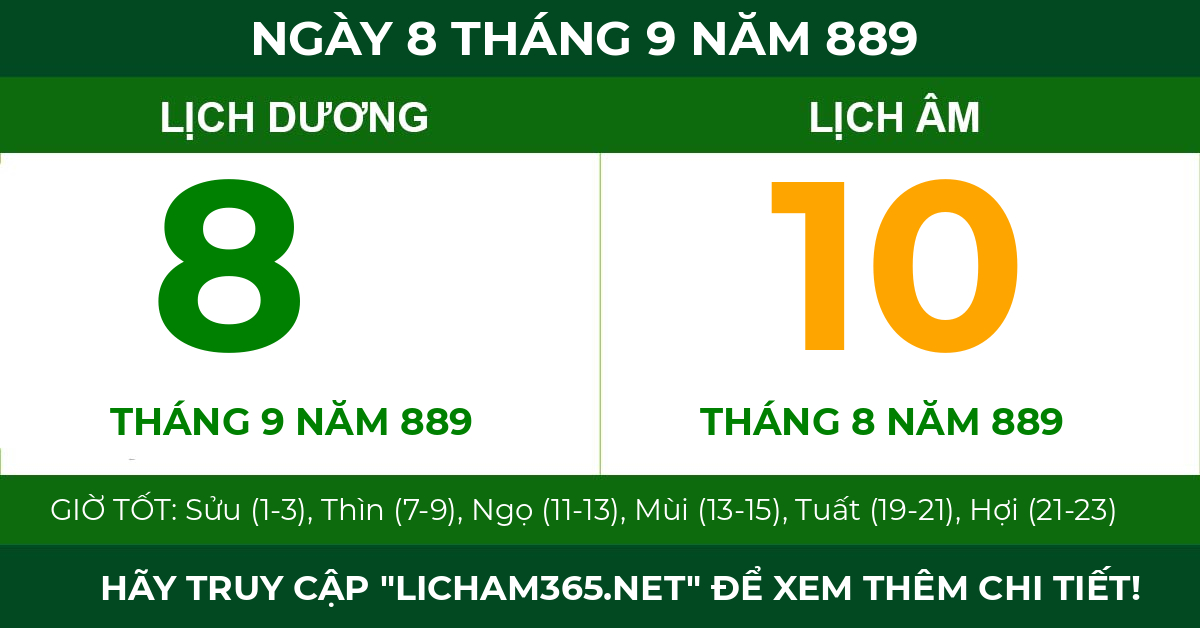 lịch âm ngày 8 tháng 9 năm 889