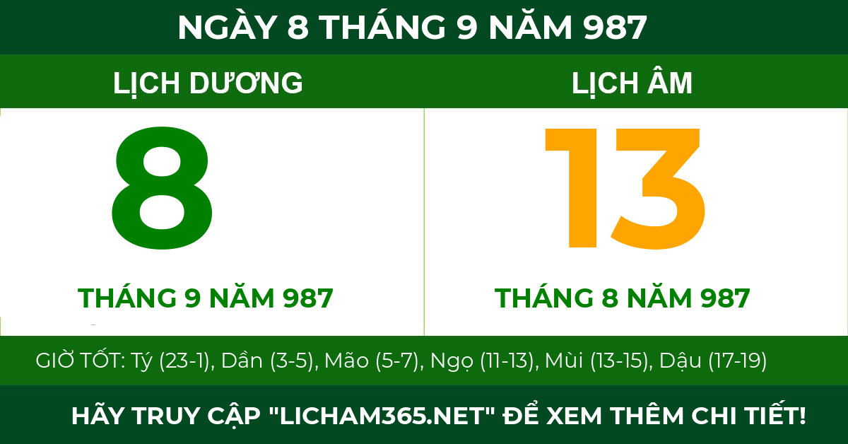 lịch âm ngày 8 tháng 9 năm 987