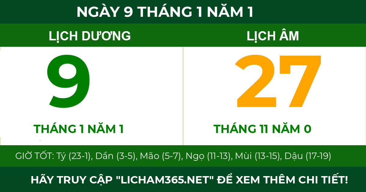 lịch âm ngày 9 tháng 1 năm 1