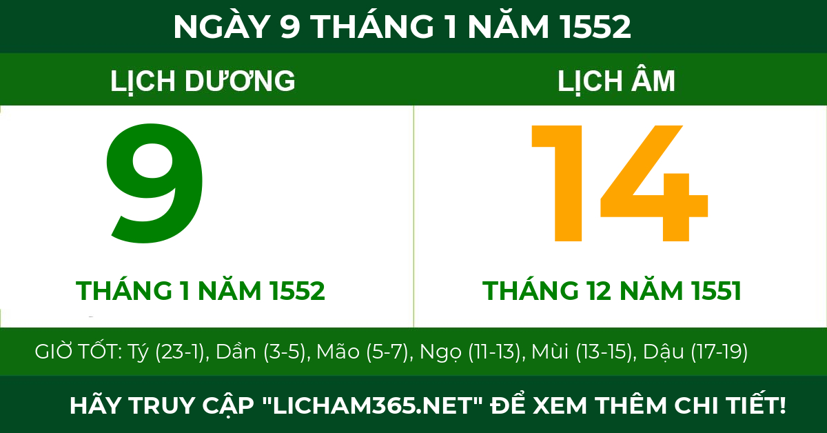 lịch âm ngày 9 tháng 1 năm 1552