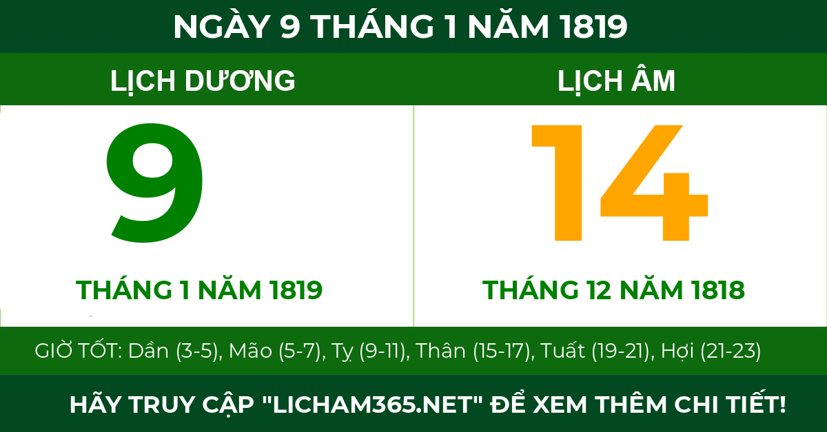 lịch âm ngày 9 tháng 1 năm 1819