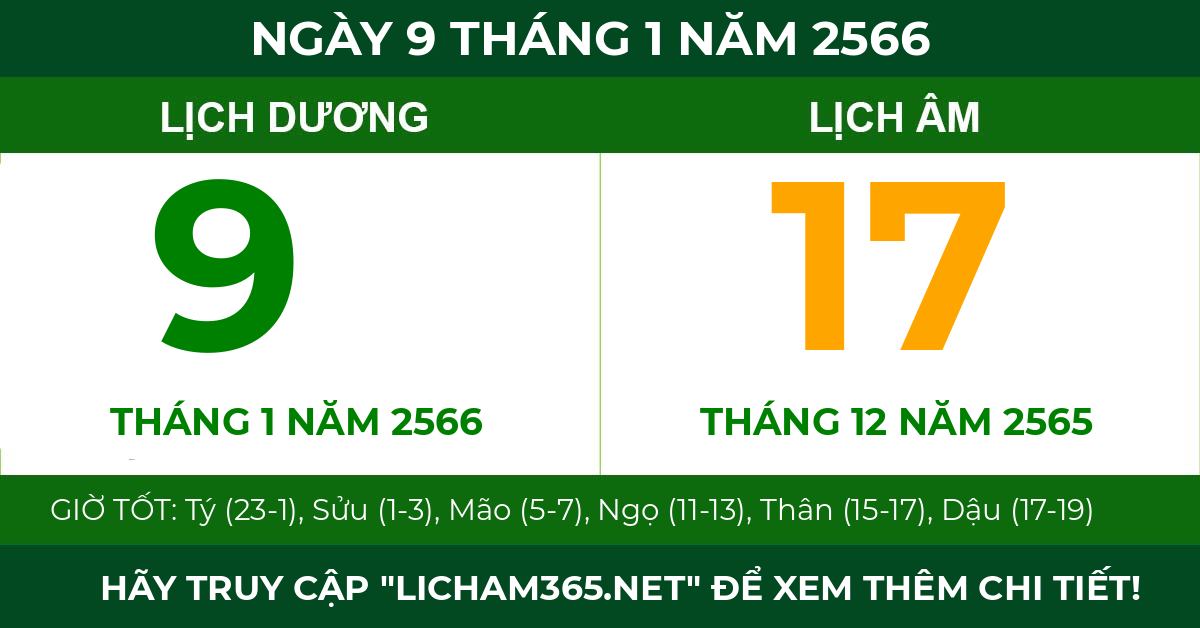 lịch âm ngày 9 tháng 1 năm 2566