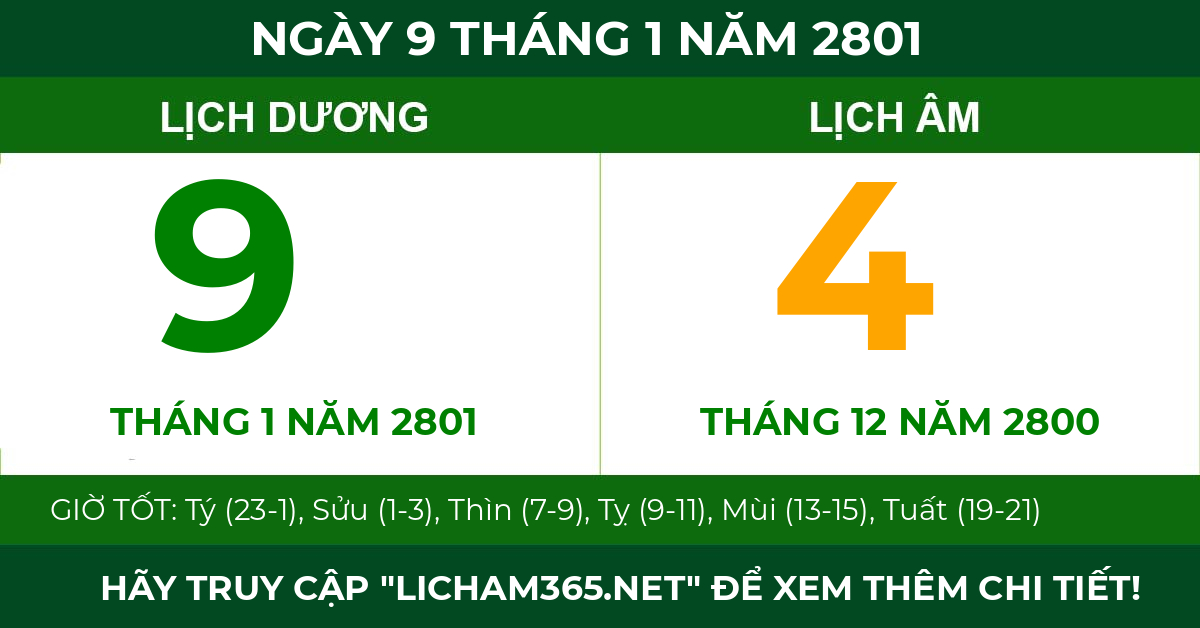 lịch âm ngày 9 tháng 1 năm 2801