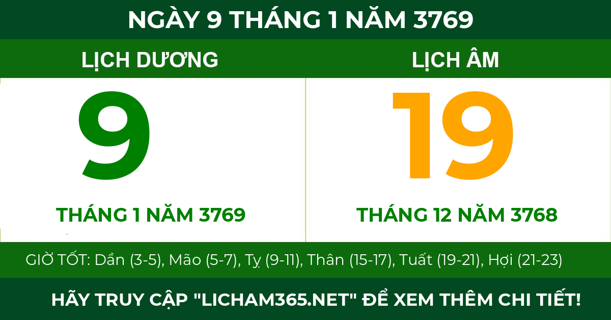 lịch âm ngày 9 tháng 1 năm 3769