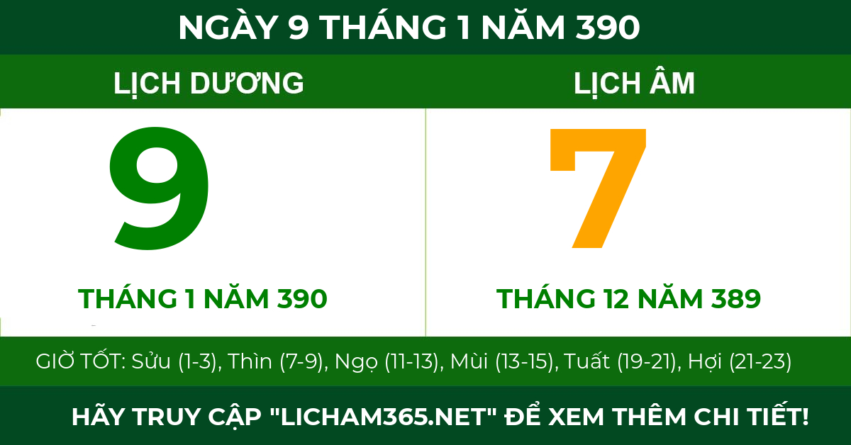 lịch âm ngày 9 tháng 1 năm 390