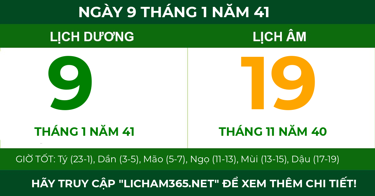 lịch âm ngày 9 tháng 1 năm 41