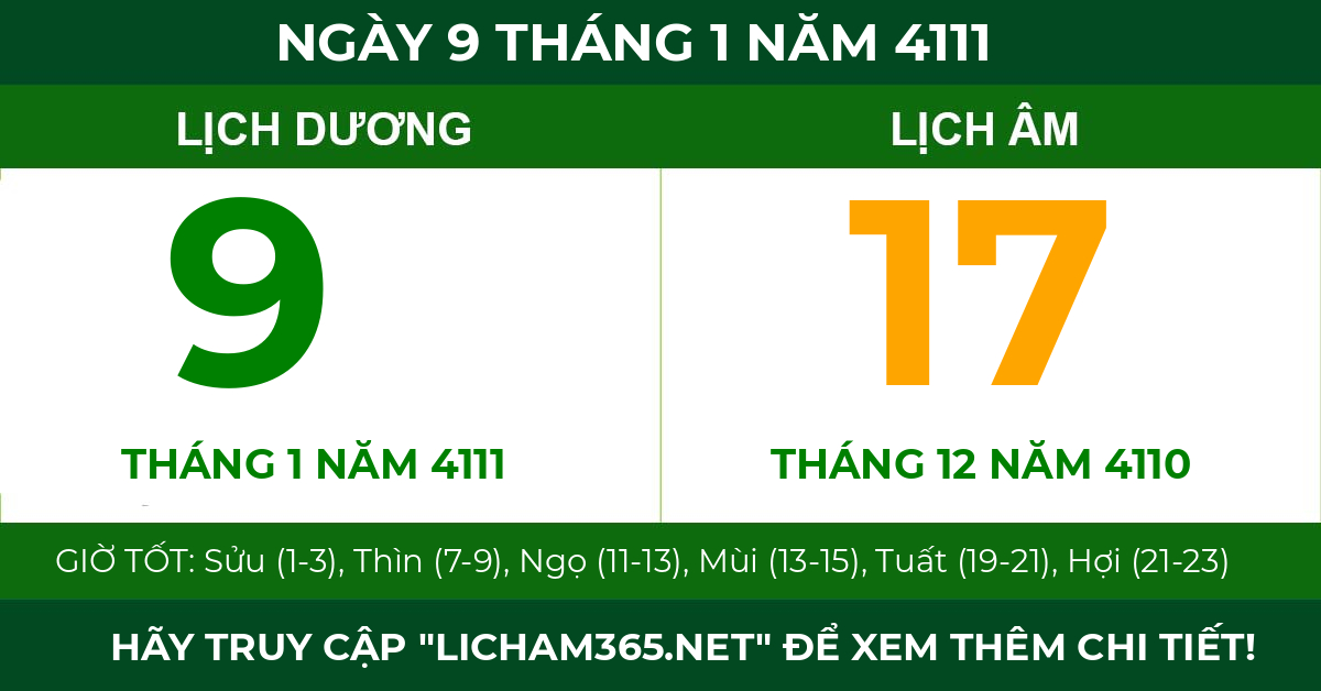 lịch âm ngày 9 tháng 1 năm 4111