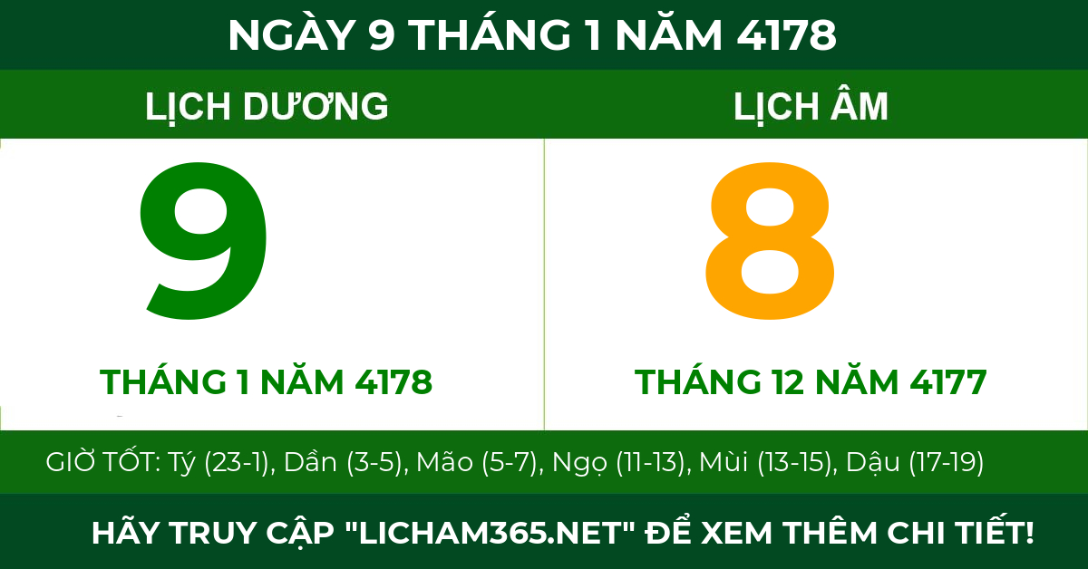 lịch âm ngày 9 tháng 1 năm 4178