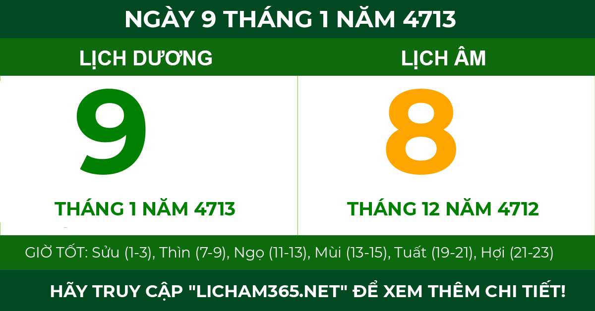 lịch âm ngày 9 tháng 1 năm 4713