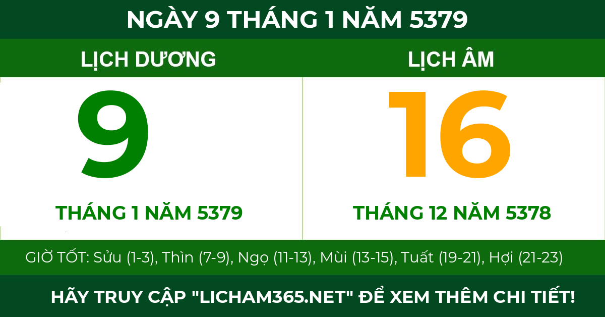 lịch âm ngày 9 tháng 1 năm 5379
