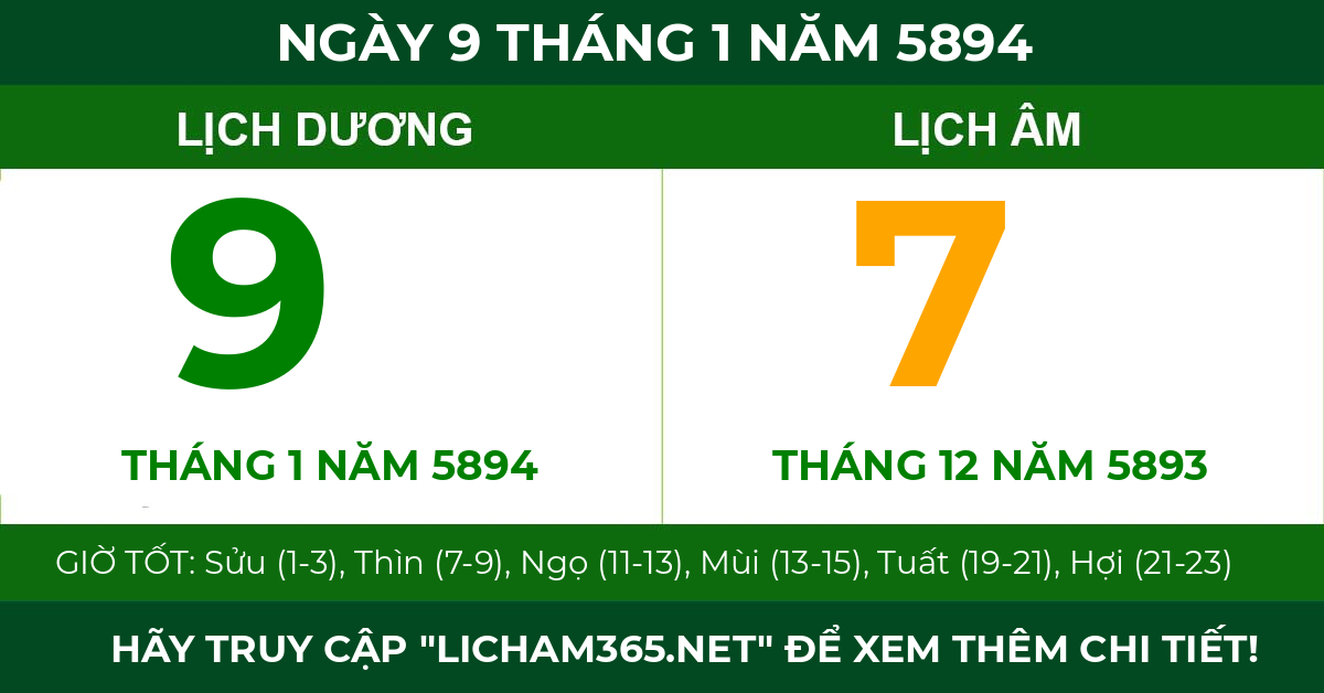 lịch âm ngày 9 tháng 1 năm 5894