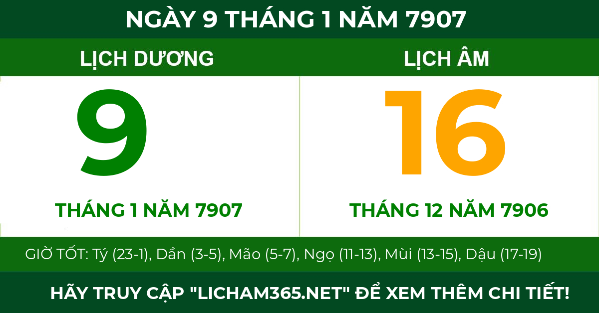 lịch âm ngày 9 tháng 1 năm 7907