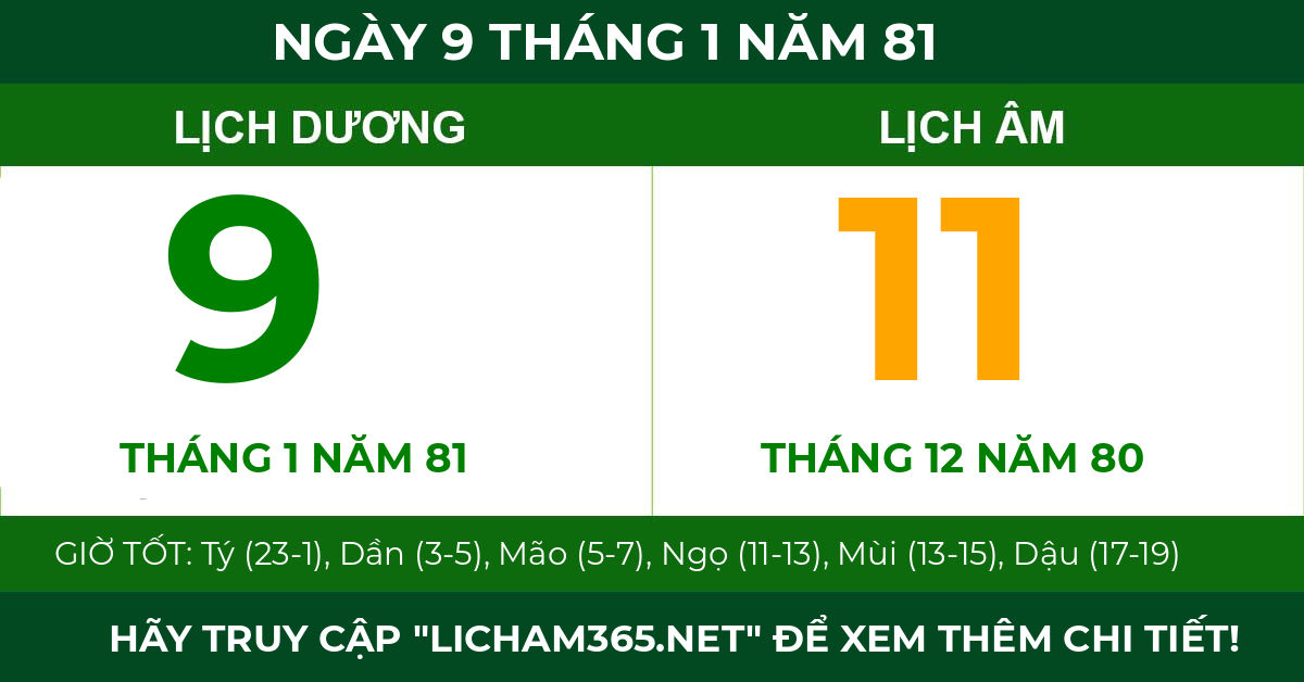lịch âm ngày 9 tháng 1 năm 81