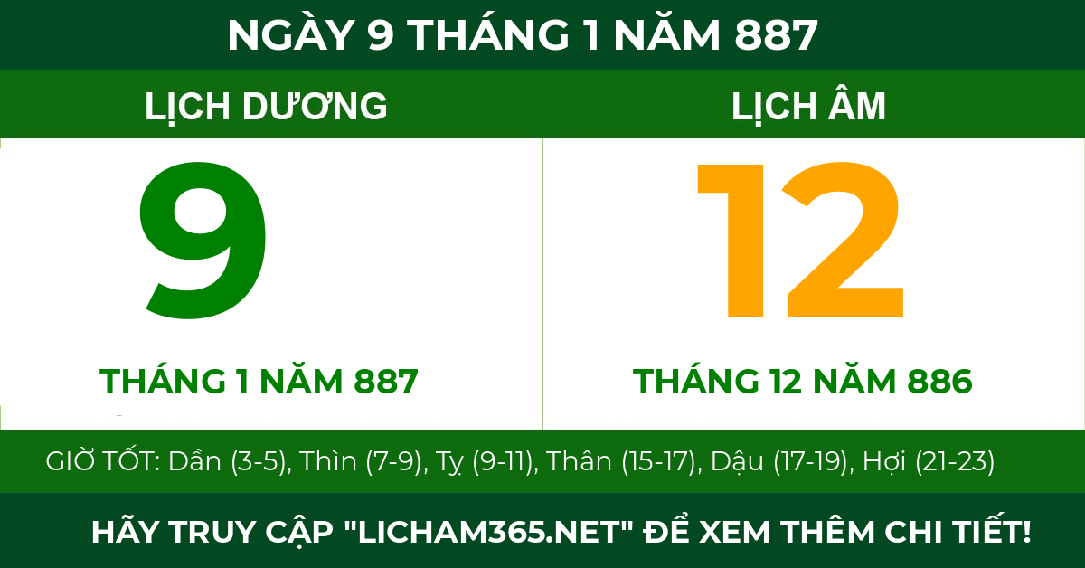 lịch âm ngày 9 tháng 1 năm 887