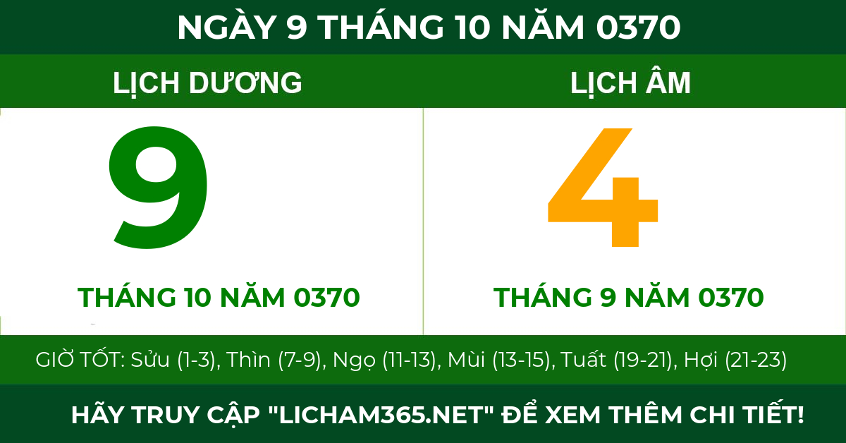 lịch âm ngày 9 tháng 10 năm 0370