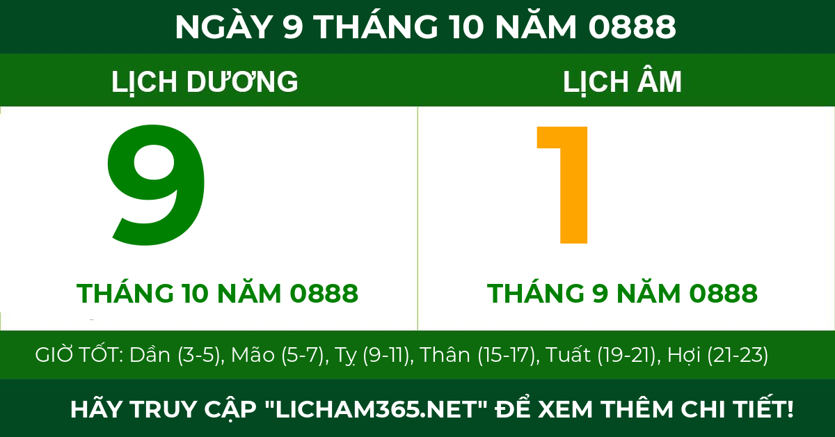 lịch âm ngày 9 tháng 10 năm 0888