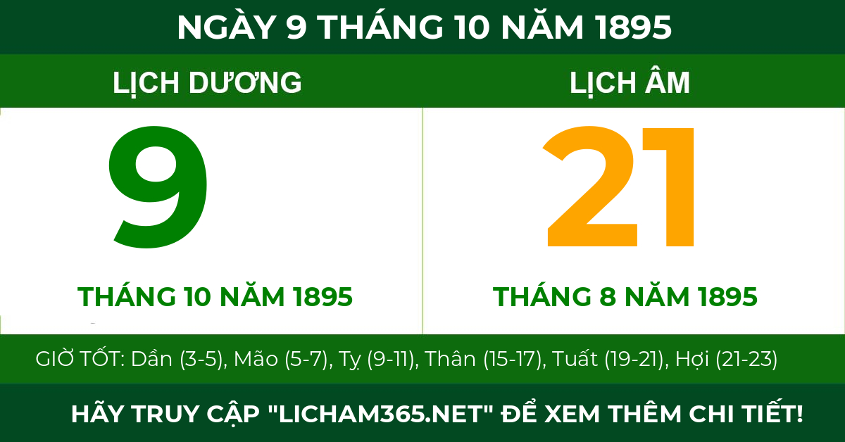 lịch âm ngày 9 tháng 10 năm 1895